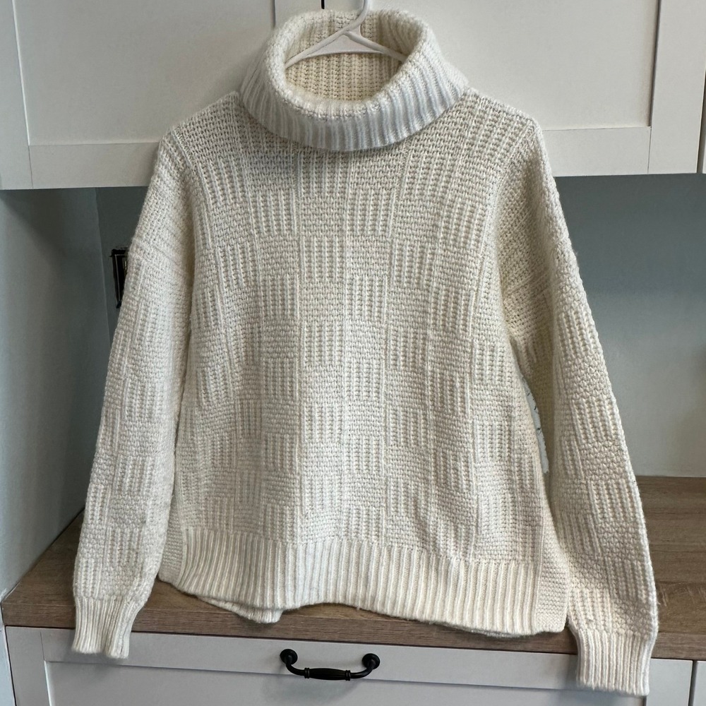 Madewell Wool Alpaca Blend Textured Turtleneck Chunky Sweater Cream Capsule XS